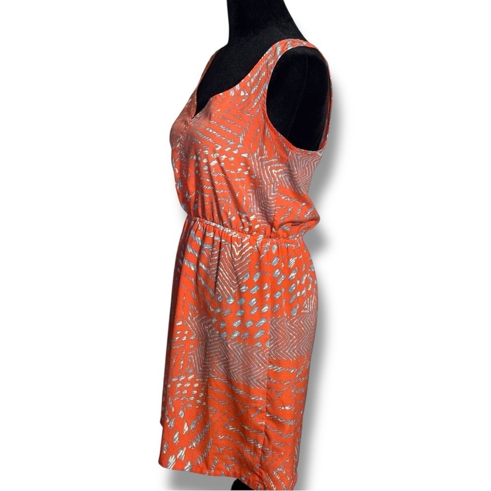 Forever 21 Orange/White and Gray Patterned Sweatheart Neck Sleveless Mini Dress - Picture 6 of 16